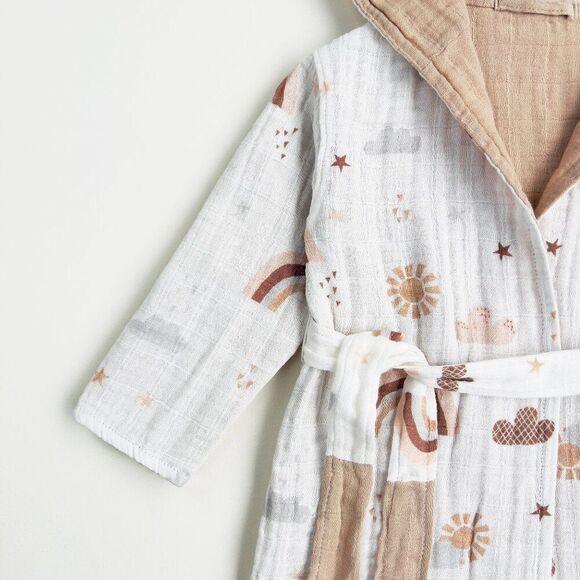 KIDS Organic Muslin Cotton Bathrobe - Reversible Rainbow - Picture 2 of 6